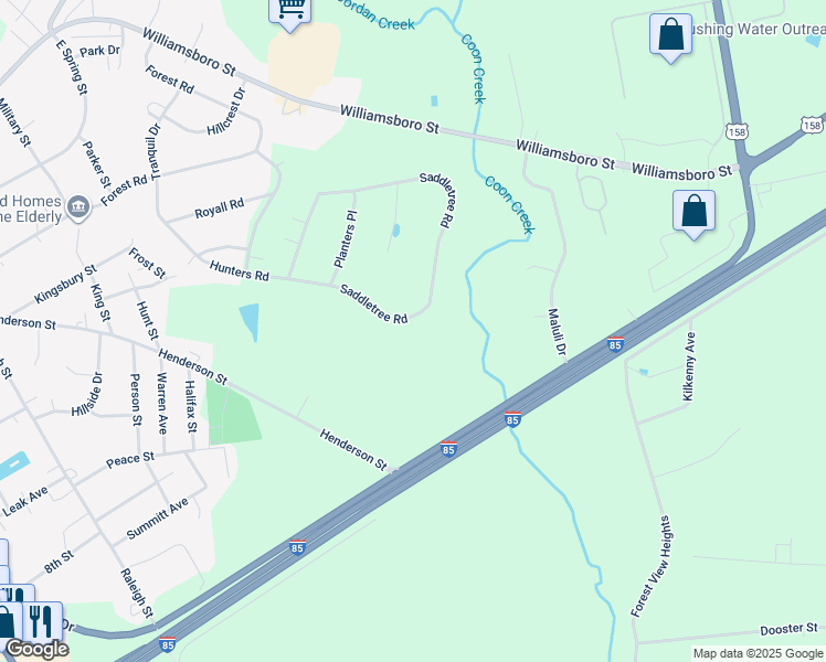 map of restaurants, bars, coffee shops, grocery stores, and more near 301 Saddletree Road in Oxford