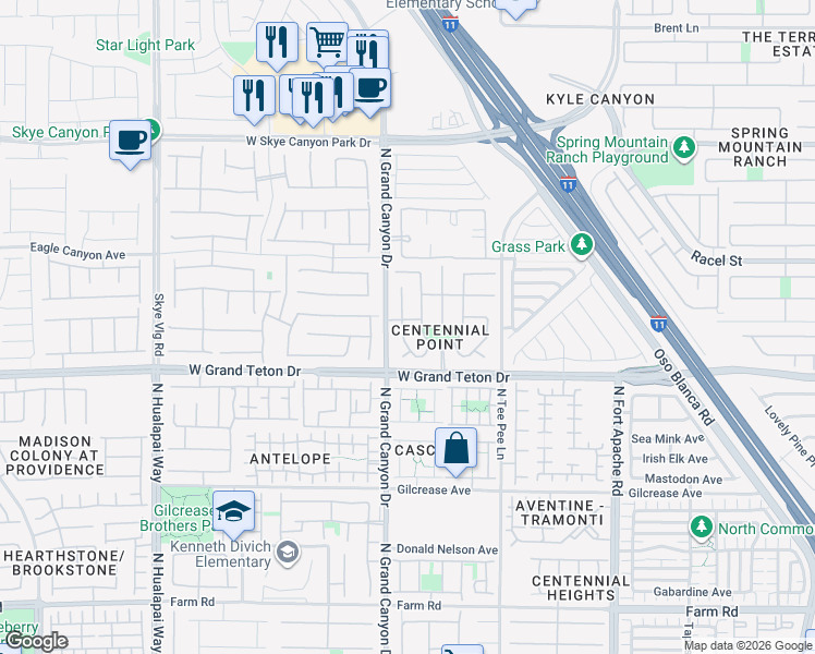 map of restaurants, bars, coffee shops, grocery stores, and more near 8040 Caspian Moon Drive in Las Vegas