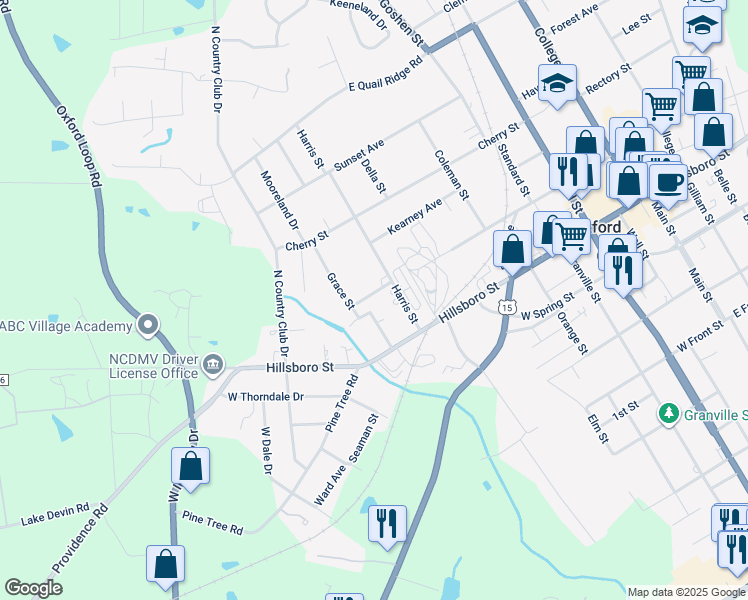 map of restaurants, bars, coffee shops, grocery stores, and more near 207 East Fairview Drive in Oxford