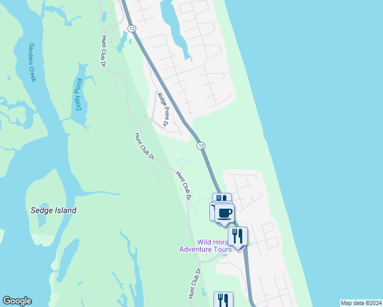 map of restaurants, bars, coffee shops, grocery stores, and more near 671 High Sand Dune Court in Corolla
