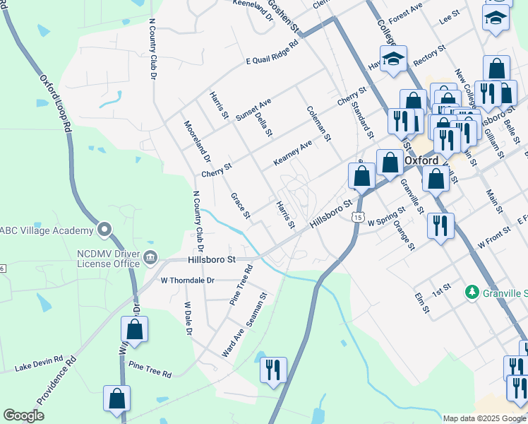 map of restaurants, bars, coffee shops, grocery stores, and more near 207 East Fairview Drive in Oxford