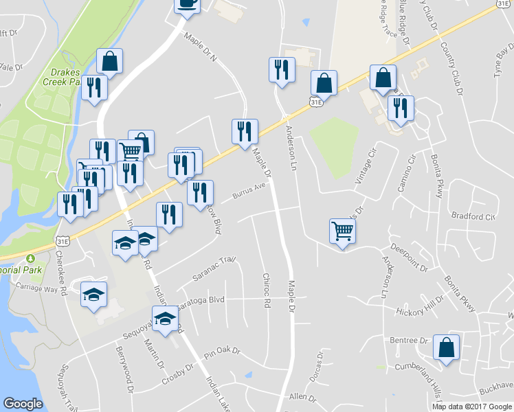 map of restaurants, bars, coffee shops, grocery stores, and more near 107 Dale Avenue in Hendersonville