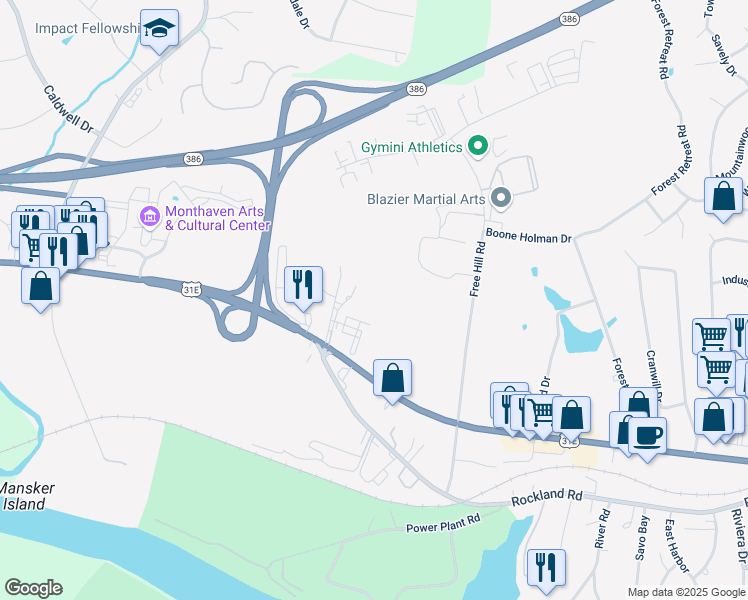 map of restaurants, bars, coffee shops, grocery stores, and more near 1070 West Main Street in Hendersonville