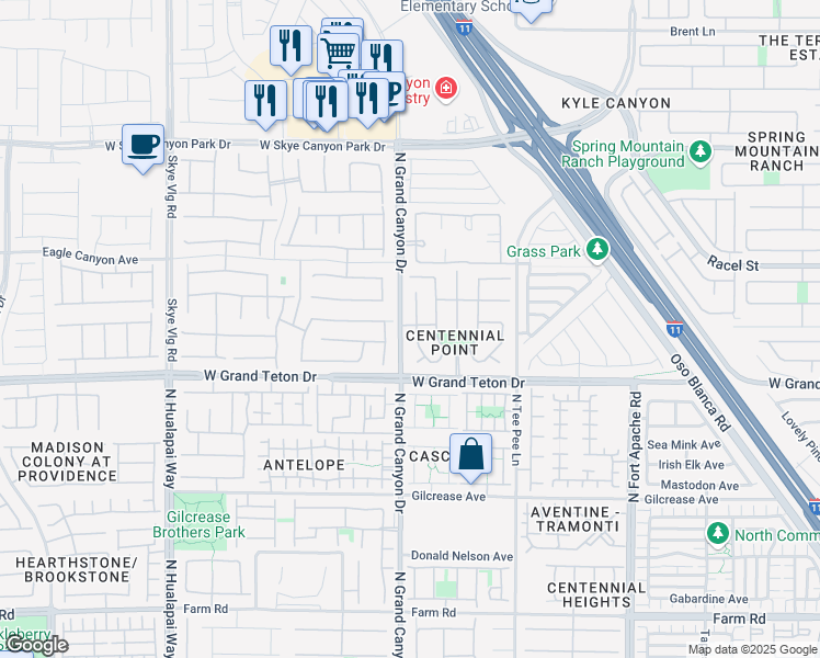 map of restaurants, bars, coffee shops, grocery stores, and more near 8069 Caspian Moon Drive in Las Vegas