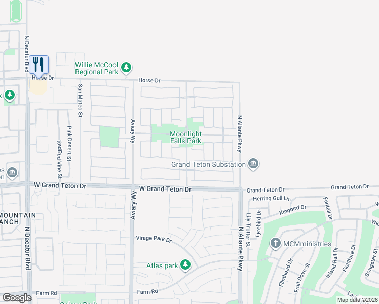 map of restaurants, bars, coffee shops, grocery stores, and more near 4058 Cougar Falls Street in North Las Vegas