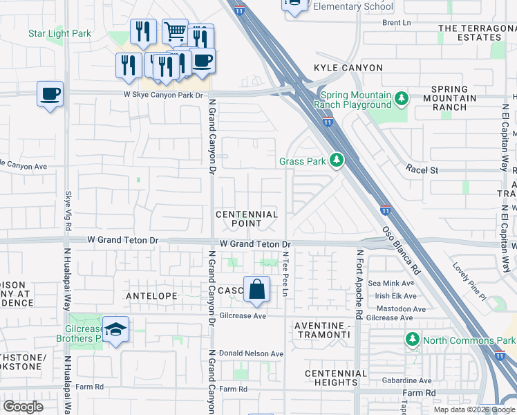 map of restaurants, bars, coffee shops, grocery stores, and more near 8069 Marshall Canyon Drive in Las Vegas