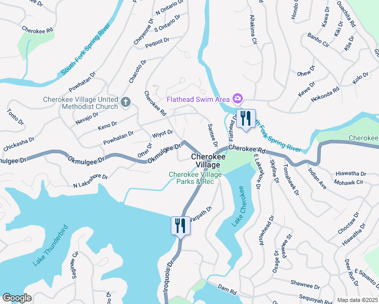 map of restaurants, bars, coffee shops, grocery stores, and more near in Cherokee Village