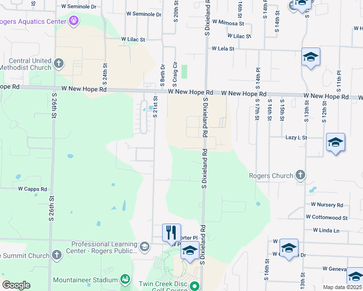map of restaurants, bars, coffee shops, grocery stores, and more near 1809 West Lazy L Street in Rogers
