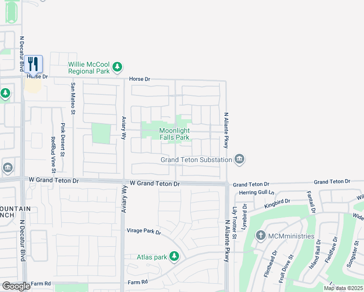 map of restaurants, bars, coffee shops, grocery stores, and more near Glenora Falls Street in North Las Vegas