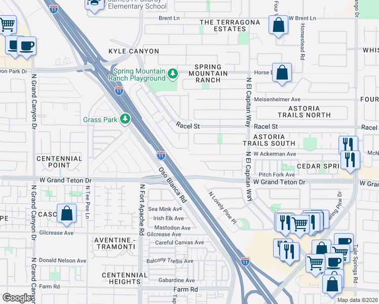 map of restaurants, bars, coffee shops, grocery stores, and more near 8133 Finch Feather Street in Las Vegas