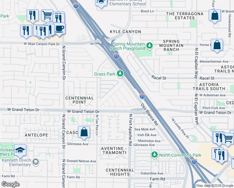 map of restaurants, bars, coffee shops, grocery stores, and more near 8124 Satin Carnation Lane in Las Vegas