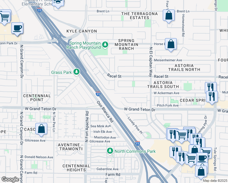 map of restaurants, bars, coffee shops, grocery stores, and more near 8100 Finch Feather Street in Las Vegas