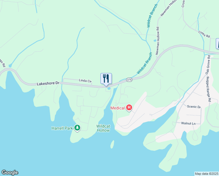 map of restaurants, bars, coffee shops, grocery stores, and more near 134 Harrell Park Road in Bean Station