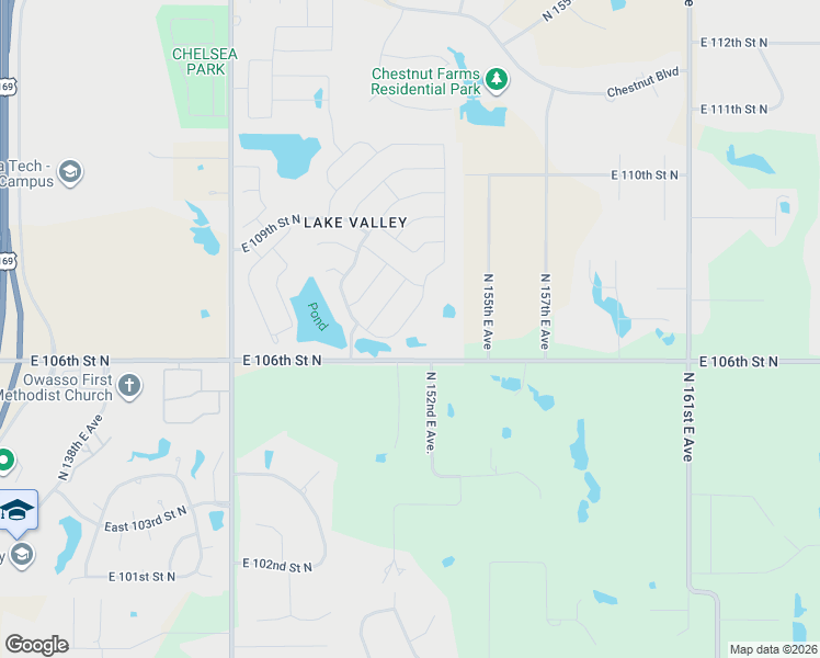 map of restaurants, bars, coffee shops, grocery stores, and more near 10729 North 154th East Avenue in Owasso