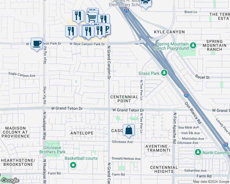 map of restaurants, bars, coffee shops, grocery stores, and more near 8104 Caspian Moon Drive in Las Vegas