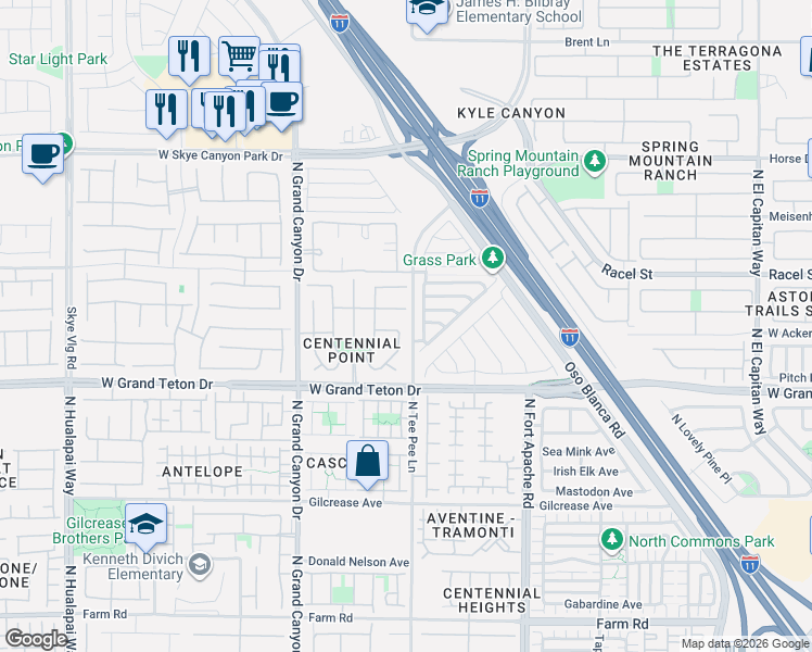 map of restaurants, bars, coffee shops, grocery stores, and more near 9417 Santana Siesta Avenue in Las Vegas