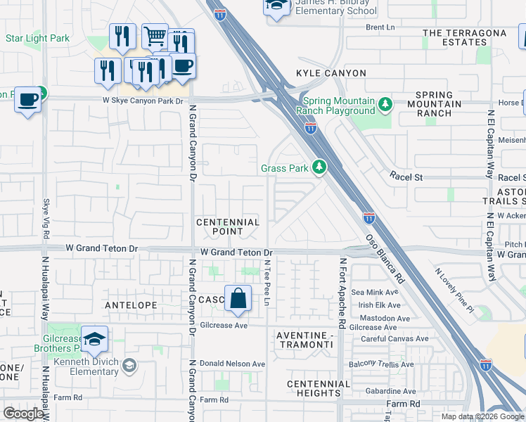 map of restaurants, bars, coffee shops, grocery stores, and more near 9417 Santana Siesta Avenue in Las Vegas
