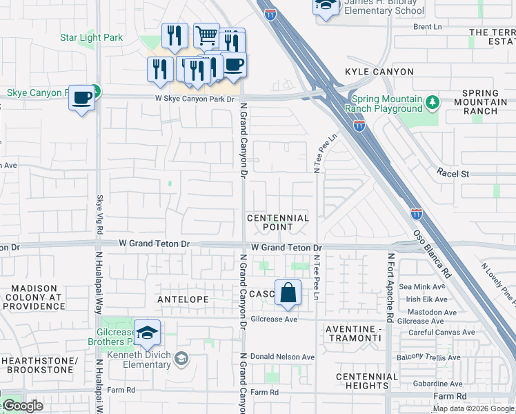 map of restaurants, bars, coffee shops, grocery stores, and more near 8120 Caspian Moon Drive in Las Vegas