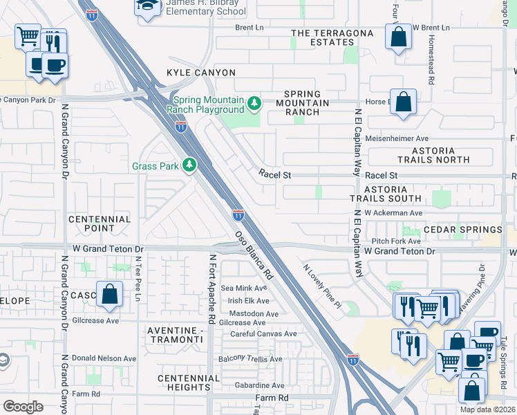 map of restaurants, bars, coffee shops, grocery stores, and more near 9081 Spoonbill Ridge Place in Las Vegas