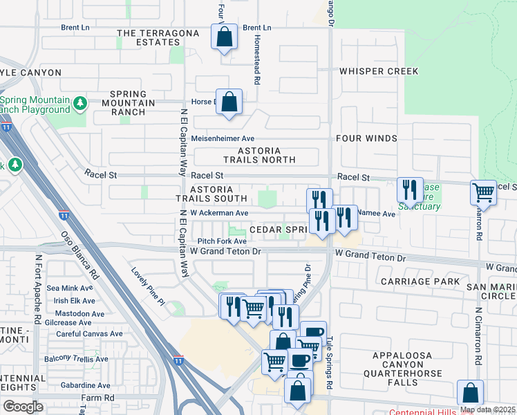 map of restaurants, bars, coffee shops, grocery stores, and more near 8531 Radiant Ruby Avenue in Las Vegas