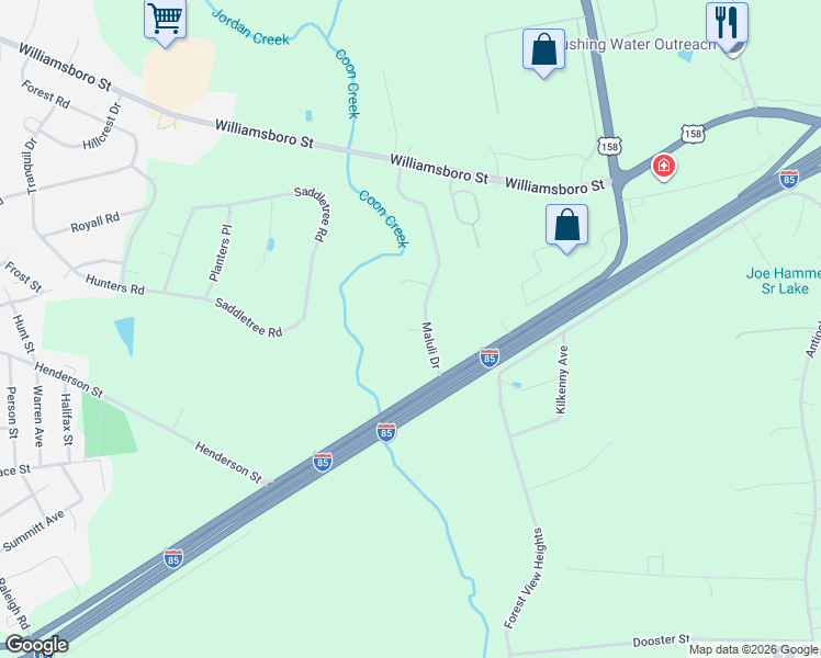 map of restaurants, bars, coffee shops, grocery stores, and more near 122 Maluli Drive in Oxford