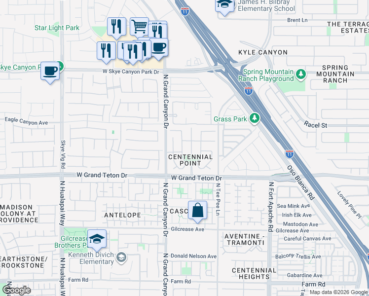 map of restaurants, bars, coffee shops, grocery stores, and more near 8108 Tilkuni Drive in Las Vegas