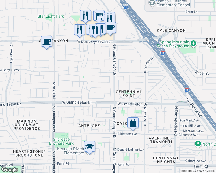 map of restaurants, bars, coffee shops, grocery stores, and more near 9619 Ponderosa Skye Court in Las Vegas