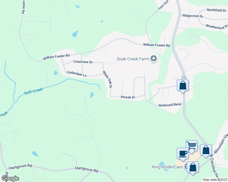 map of restaurants, bars, coffee shops, grocery stores, and more near 112 White Oak Drive in King