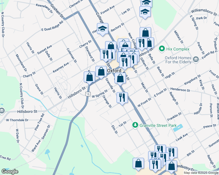 map of restaurants, bars, coffee shops, grocery stores, and more near 125 Granville Street in Oxford