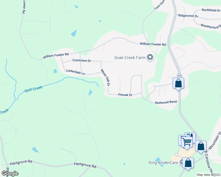 map of restaurants, bars, coffee shops, grocery stores, and more near 112 White Oak Drive in King