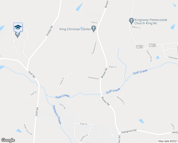 map of restaurants, bars, coffee shops, grocery stores, and more near 114 Deerfield Road in King