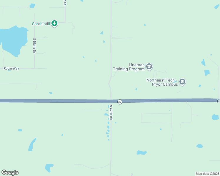 map of restaurants, bars, coffee shops, grocery stores, and more near 20906 South 4250 Road in Claremore