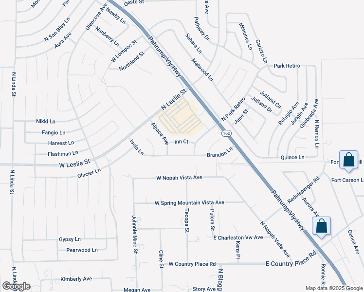 map of restaurants, bars, coffee shops, grocery stores, and more near 201 Inn Court in Pahrump