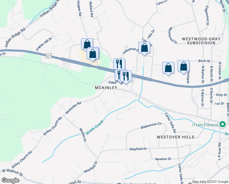 map of restaurants, bars, coffee shops, grocery stores, and more near 2977-2999 McKinley Rd in Johnson City