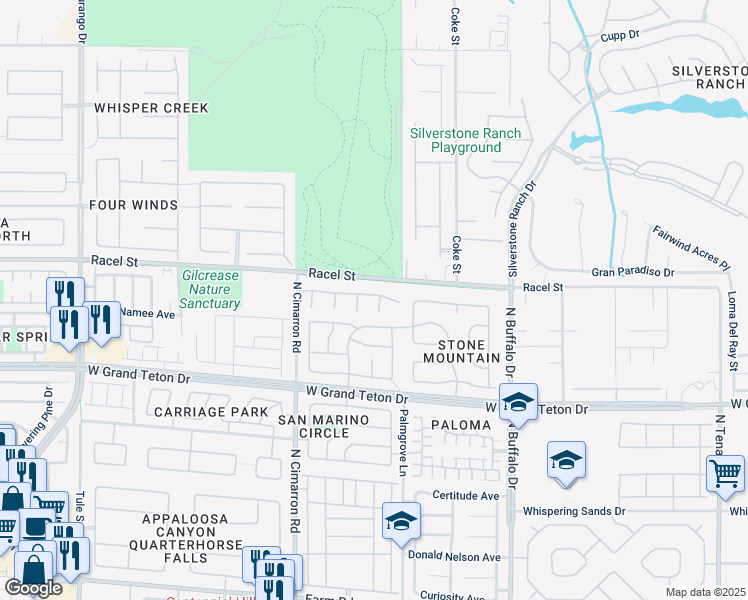 map of restaurants, bars, coffee shops, grocery stores, and more near Misty Mill Court in Las Vegas