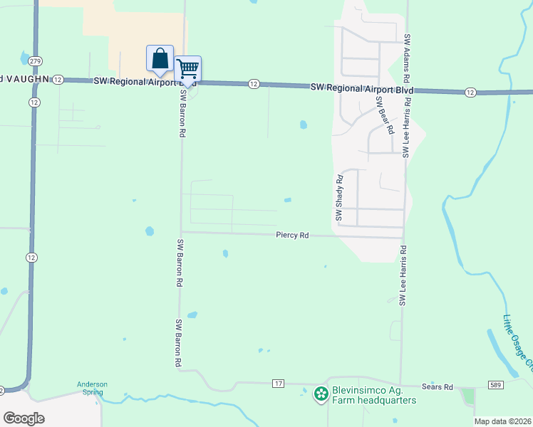map of restaurants, bars, coffee shops, grocery stores, and more near 11483-11527 Piercy Road in Bentonville