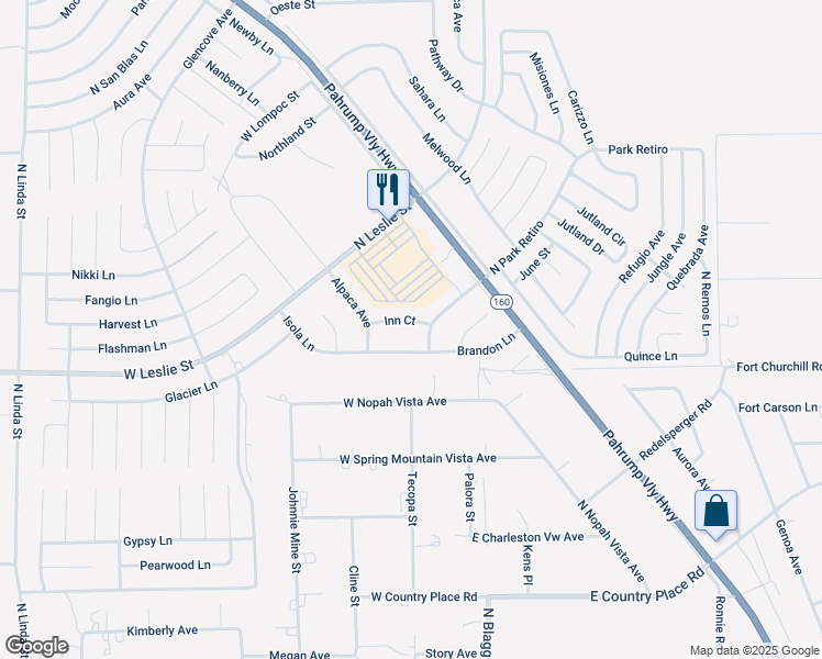 map of restaurants, bars, coffee shops, grocery stores, and more near 201 Inn Court in Pahrump