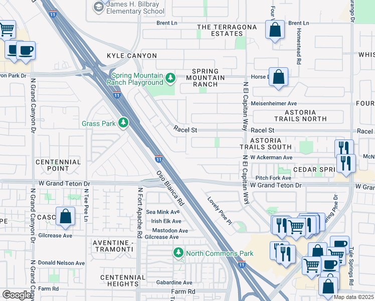 map of restaurants, bars, coffee shops, grocery stores, and more near 8120 Finch Feather Street in Las Vegas