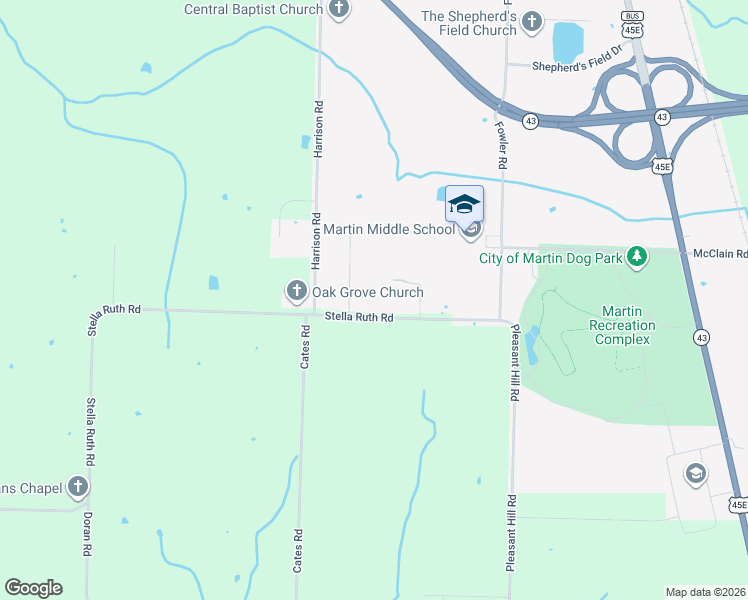 map of restaurants, bars, coffee shops, grocery stores, and more near 1018 Stella Ruth Road in Martin