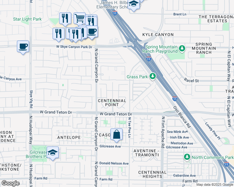 map of restaurants, bars, coffee shops, grocery stores, and more near 8117 TILKUNI Marshall Canyon Street in Las Vegas