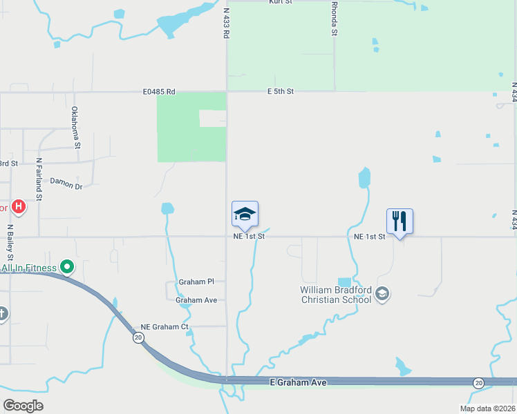 map of restaurants, bars, coffee shops, grocery stores, and more near 11 North Gaither Road in Pryor