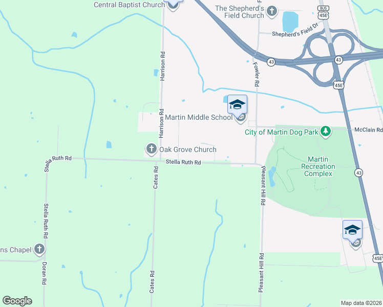 map of restaurants, bars, coffee shops, grocery stores, and more near 1018 Stella Ruth Road in Martin
