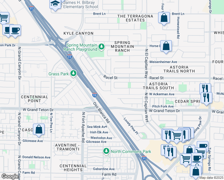 map of restaurants, bars, coffee shops, grocery stores, and more near 8120 Finch Feather Street in Las Vegas