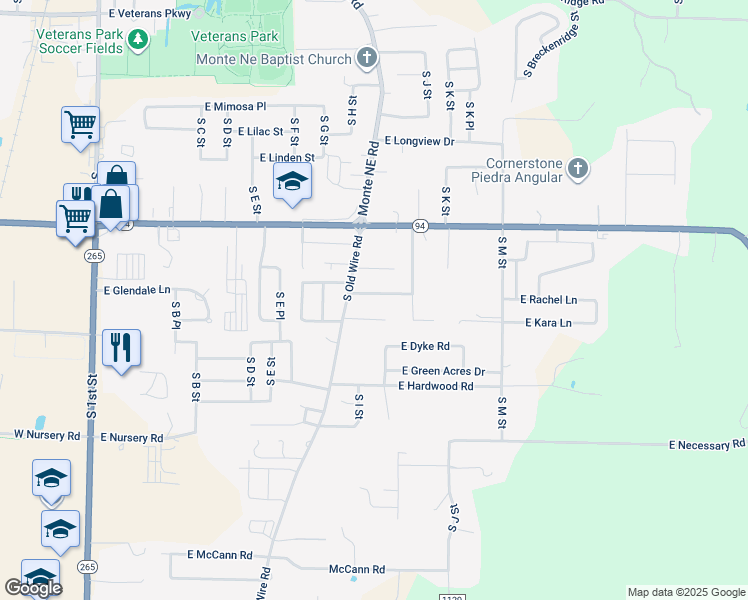 map of restaurants, bars, coffee shops, grocery stores, and more near 828 East Rachel Lane in Rogers