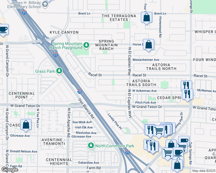 map of restaurants, bars, coffee shops, grocery stores, and more near 8941 Crooked Shell Avenue in Las Vegas