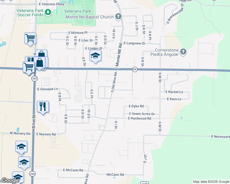 map of restaurants, bars, coffee shops, grocery stores, and more near 818 East Rachel Lane in Rogers