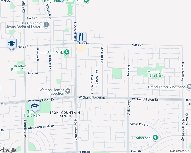map of restaurants, bars, coffee shops, grocery stores, and more near 8125 RedBud Vine Street in North Las Vegas
