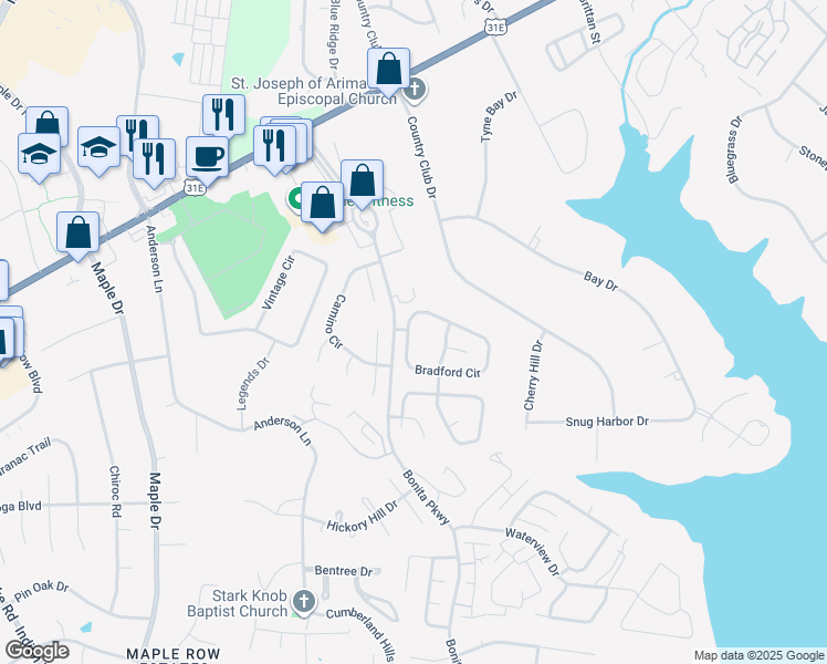 map of restaurants, bars, coffee shops, grocery stores, and more near 101 Bradford Circle in Hendersonville