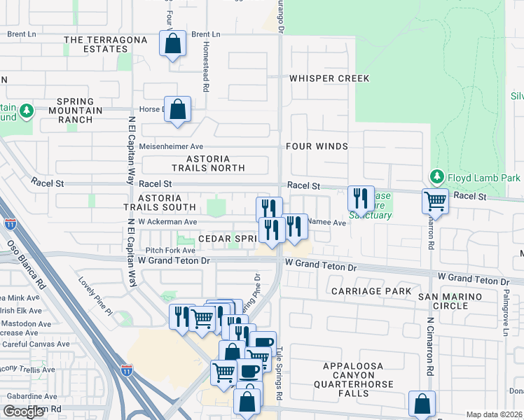 map of restaurants, bars, coffee shops, grocery stores, and more near 8104 Bronze Treasure Court in Las Vegas