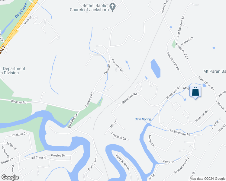 map of restaurants, bars, coffee shops, grocery stores, and more near 152 Mill Creek Lane in Jacksboro